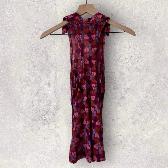 Free People Heart Patterned Mesh Collared Button Front Sleeveless Top Size XS - Picture 9 of 12